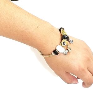 14K Gold Plated Black Charm Bracelet. New